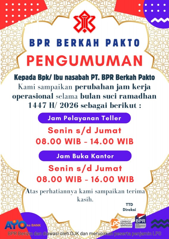 Pengumuman Perubahan Jam Operasional Selama Bulan Ramadhan